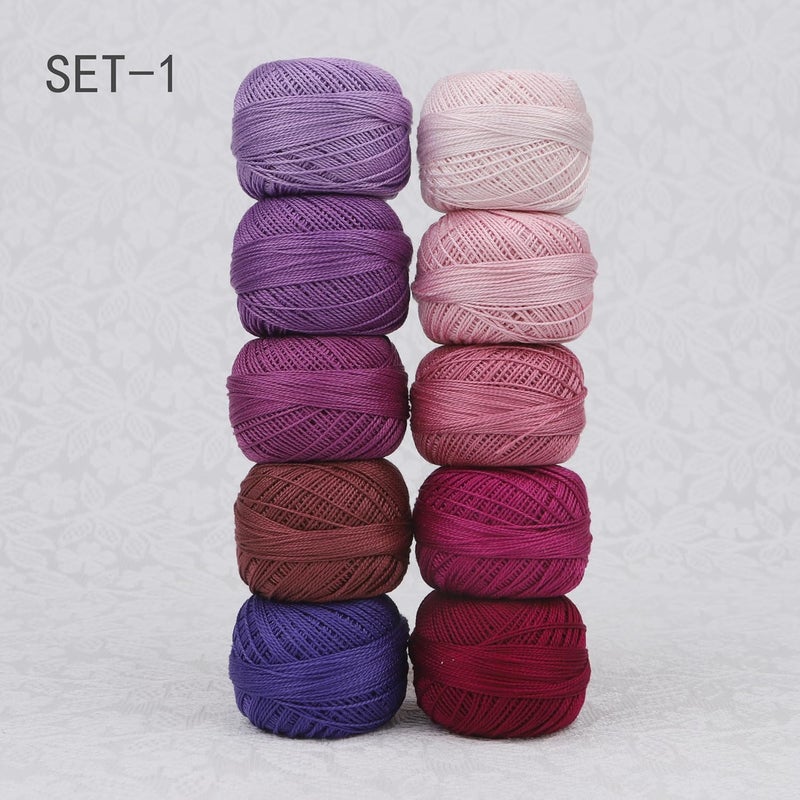 AMOHilos Size 8 Double Mercerized Egyptian Long Staple Cotton Pearl Thread Ball 10 Grams (87 Yards) Embroidery Thread 10 Colors per Box for Crochet Hardanger Cross Stitch Hand Embroidery (Set1) - Image 3